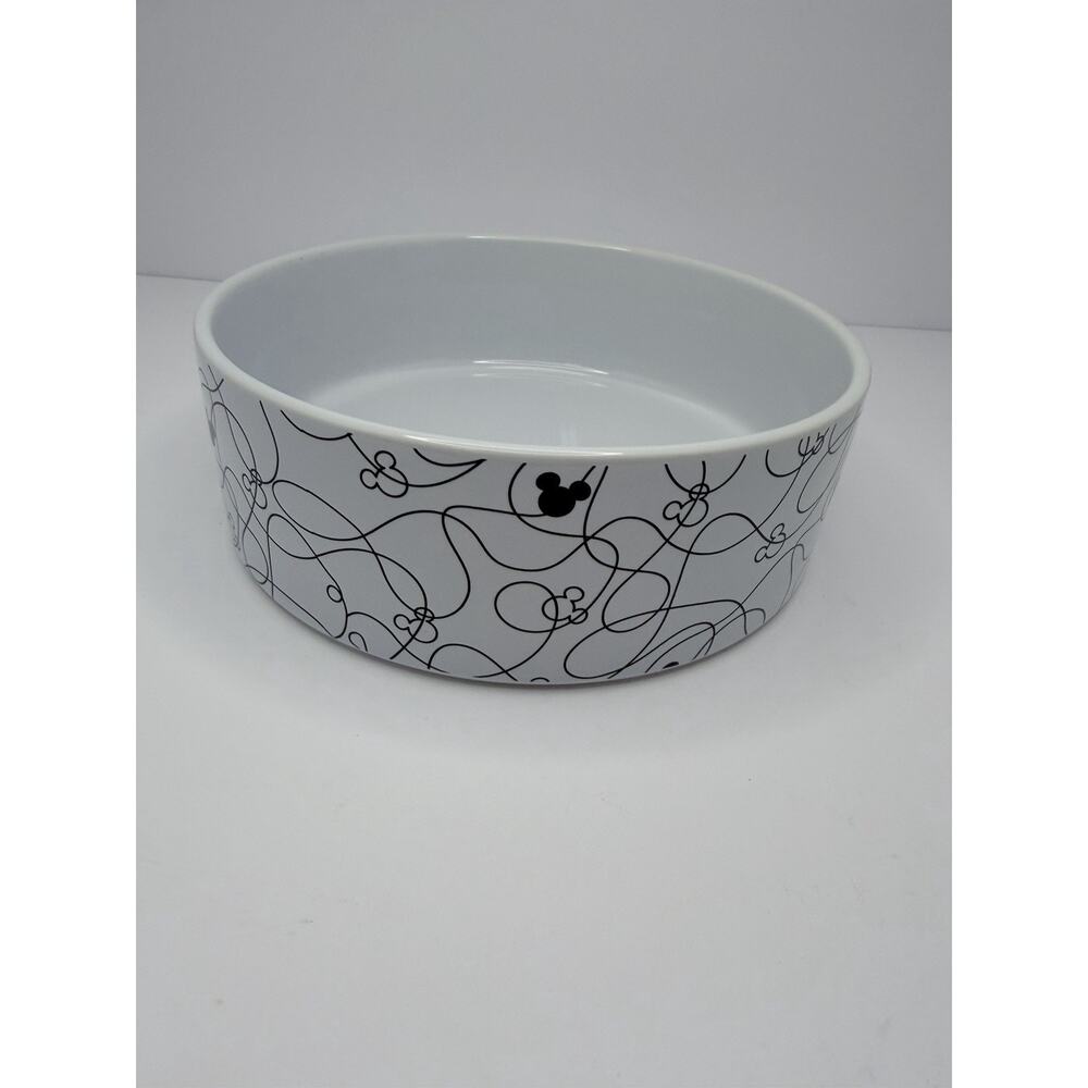 Disney Chewy Mickey Mouse Lines‎ White Black Pet Dog Cat Food Water Bowl
